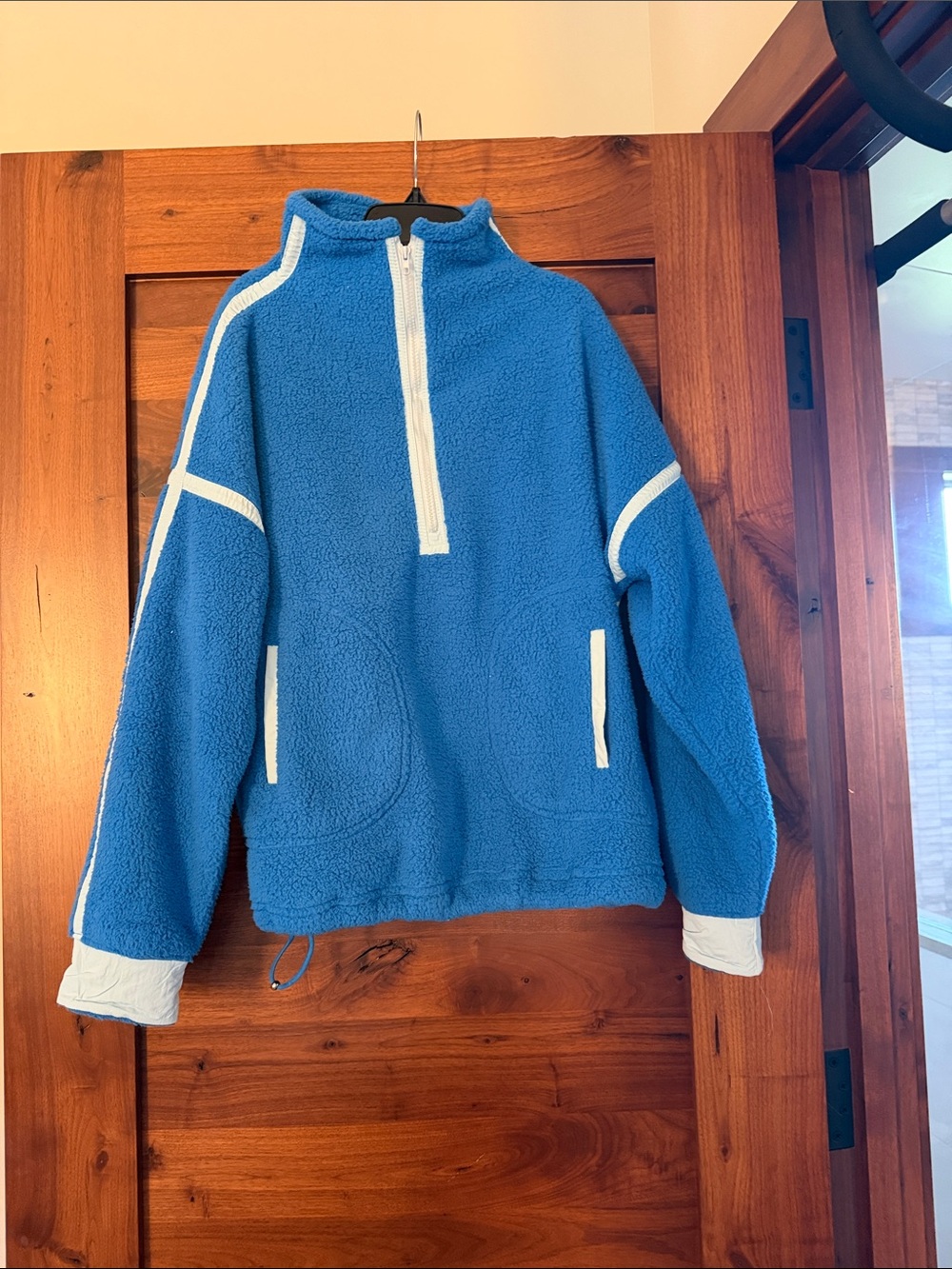 Blue Sherpa Half-Zip Pullover Jacket. Like Free People